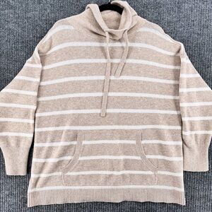 Womens Striped‎ Cream Hoodie Sweater Oversized Beige Cozy XXL LOFT Quiet Luxury